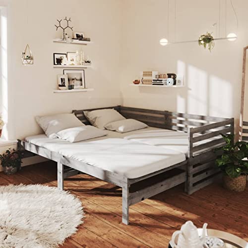 Festnjght Ausziehbares Tagesbett Tagesbettgestell Gästebett Gästeliege Tandembett Massivholzbett Daybed Bettsofa Jugendbett Grau 2X(90x200) cm