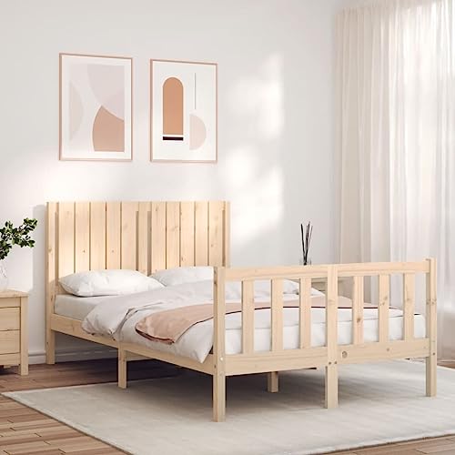 Homgoday Massivholzbett mit Kopfteil Bettgestelle Holzrahmenbett Bettrahmen Einzelbett/Doppelbett Jugendbett Gästebett für Schlafzimmer Gästezimmer 120x200 cm