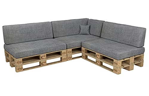 POKAR Palettenkissen Palettenauflagen mit abnehmbarem Bezug Palettenmöbel Palettensofa 8er Set: Sitzkissen 120x80 + Rückenlehne 120x40, Grau