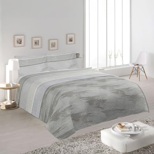 H HANSEL HOME Tagesdecke 100% Mikrofaser 180x260cm Extra weiche mit 1 Kissenbezügen, Bettüberwurf für Einzelbett 80/90, Frühlings- und Sommerdecke, Steppdecke, überdecke Bett - Grauer Streifen