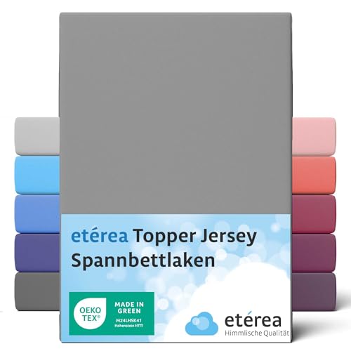 ETÉREA Jersey Topper Spannbettlaken 200x220cm - 100% Baumwolle - Bettlaken Spannbetttuch 200x220cm - Topper Boxspring Matratzenbezug - Comfort Spannbettlaken Topper Baumwolle - OEKOTEX - Grau