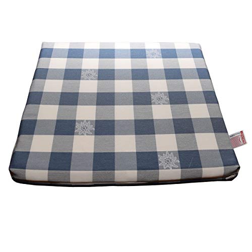 SeGaTeX home fashion Sitzkissen Karo mit Edelweiß blau-weiß kariert komplett mit Schaumstoff-Füllung 35 x 38 x 3,5 cm aus der Landhausserie Edelweiß