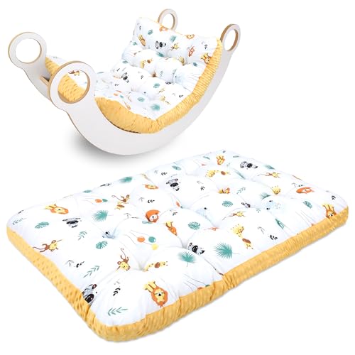 Bodenkissen groß 70x110 cm - Sitzkissen Kinder Boden Spielmatte Baby Bodenmatratze Kinderzimmer Plüschstoff Safari mit Toffee