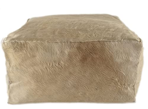 generisch Kuhfell Bodenkissen Hocker Ottomane Pouf aus echtem Kuhfell in beige 60 x 60 x 30 cm Fußhocker