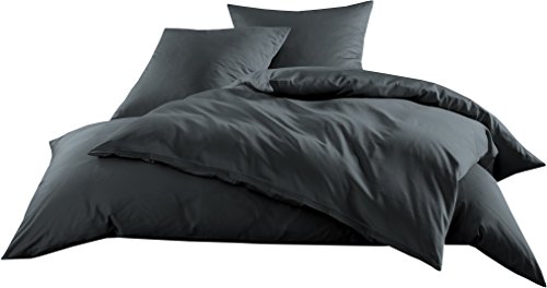 Mako-Satin Baumwollsatin Bettwäsche Uni einfarbig zum Kombinieren (Bettbezug 135 cm x 200 cm, Anthrazit)
