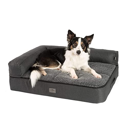 JAMAXX Premium 4-in-1 Hunde-Sofa Orthopädisches Hundebett mit Memory Visco Schaumstoff, abnehmbare Polster, Extra-Dicke Polsterung, Wechsel-Bezug, Waschbar, PDB3015 (M) 80x60 ECO anthrazit grau