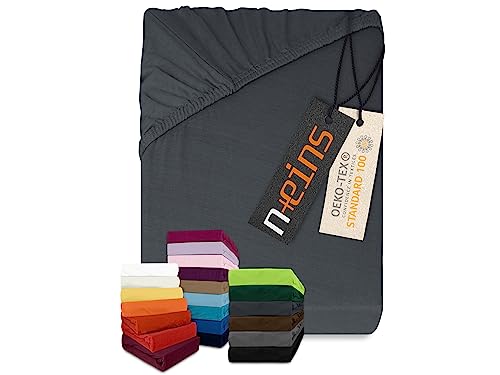 npluseins klassisches Jersey Spannbetttuch - vielen Farben + Größen - 100% Baumwolle 159.192, 140-160 x 200 cm, anthrazit