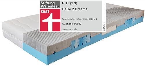 Komfortschaummatratze BeCo 2 Dreams, 2 in 1 Wendematratze mit Soften Gelschaum Einlagen, 21 cm Komforthöhe, 7 ergonomische Liegezonen, Größe:90 x 200 cm, Härtegrad:H3 & H4 (80 kg - 140 kg)