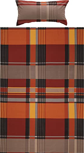 Erwin Müller Bettwäsche, Bettgarnitur Mako-Satin Karo rot-braun Größe 155x220 cm (40x80 cm) - bügelleicht, 100% Baumwolle, mit Reißverschluss (weitere Größen)