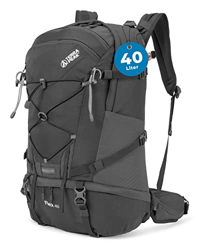 Terra Peak Wanderrucksack 40 liter Damen Herren Flex 40 grau - Daypack Rucksack wasserdicht - Rucksack zum Wandern & Camping - mit integrierter Trinksystem-Halterung und Laptop-Fach - unisex daypack