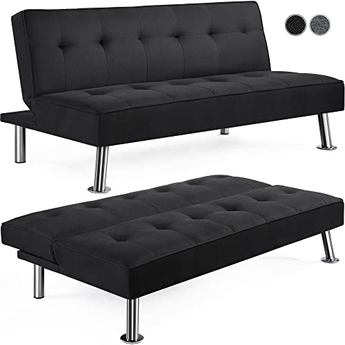 Yaheetech Klappsofa mit Schlaffunktion | 3-Sitzer Sofa Couch Gästebett Klappbett | Schlafsofa Sofabett | Bezug aus Polyester | 350kg belastbar Schwarz