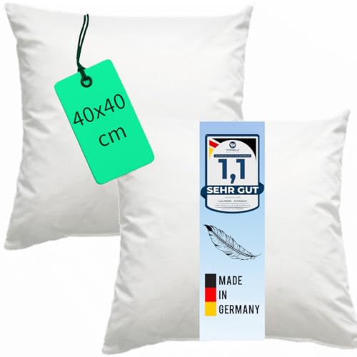 Luxusfeder 2er Set Kissen Daunenkissen 40x40 cm, 300 g Daunen, Kissenfüllung, Sofakissen, Innenkissen Daunen,weich, Inlett, Made in Germany
