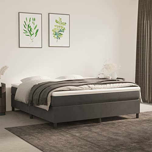 Homgoday Boxspringbett Bettgestell Bett Polsterbett Einzelbett | Doppelbett Rahmenbettgestell Lattenrost Bettrahmen ohne kopfteil Bett für Schlafzimmer Dunkelgrau 160x200 cm Samt