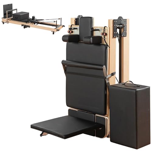 Hlixzoy Pilates-Klappbett Aus Holz Und Kohlenstoffstahl Pilates-Gerät Für Zu Hause, Federn, Mehrstufige Verstellung, Siebenstufige Verstellung Der Armlehnen