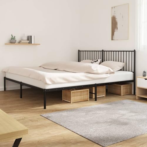 CIADAZ Bettgestell mit Kopfteil, Bett, Bed Frame, Familienbett, Bettrahmen, Bett Gestell, Bett Rahmengestell, Schlafzimmer Bett, Metall Schwarz 200x200 cm