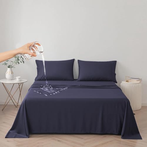 DUJUIKE 100% wasserdichte Schutzdecke oder Liner für Bett, Matratzenschoner für das Bett, Wiederverwendbare Unterlage, Bettlakenschutz (Navy blau, Cal King/King 230 * 250 cm)