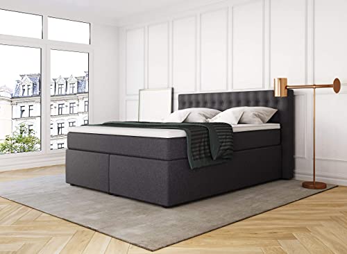 Betten Jumbo King Boxspringbett 180x200 cm 7-Zonen TFK Härtegrad H3 und Visco-Topper | Farbe: Anthrazit | versch. Größen verfügbar