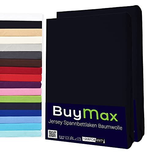 Buymax Spannbettlaken 200x200cm Baumwolle 100% Spannbetttuch Bettlaken Jersey, Matratzenhöhe bis 25 cm, Farbe Schwarz