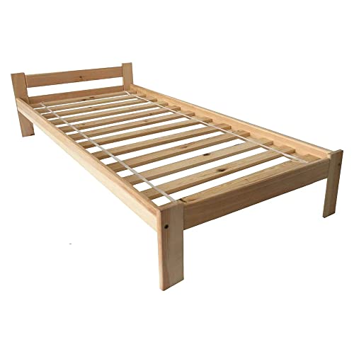 Holzbett Einzelbett 90x200 Bett Natur Massive Füße Einzelbett Bettgestell mit Lattenrost/Rollrost