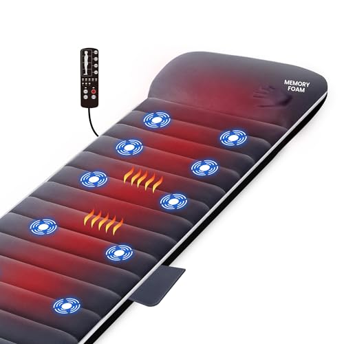 Snailax Memory-Foam Massagematte mit Wärmefunktion, Vibration, 6 Therapieheizkissen,Ganzkörpermassagegerät zur Schmerzlinderung von Nacken, Rücken, Taille und Beinen,Geschenk