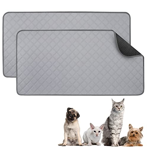 VavoPaw Kleintier Teppich Saugfähige Käfigmatte, 2 PCS 120x60cm Liner Fleece Wiederverwendbar Pad mit rutschfest Unterseite Wasserdicht Trainingsunterlagen für Meerschweinchenkäfig Hasen Katze, Grau