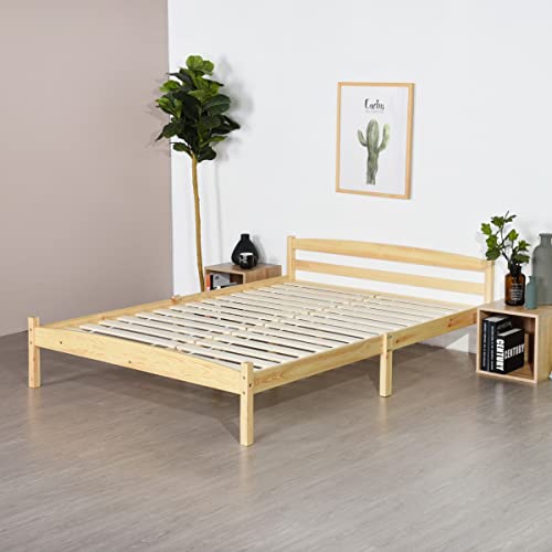 Setsail Doppelbett Holzbett Massivholzbett | Doppelbettrahmen Bett Bettgestell mit Lattenrost | Natürliches Nadelbett | Für Erwachsene, Jugendbett | Einfache Montage | 140 x 190 cm | Natur Holzfarbe