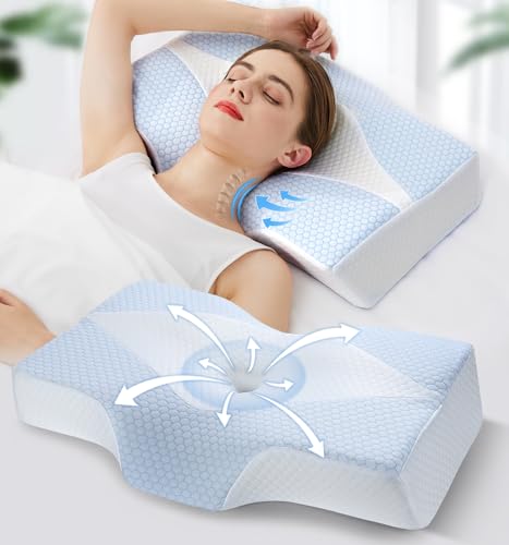 Memory Foam Ergonomisches Kopfkissen: Orthopädisches Kissen für Nackenschmerzen - Nackenkissen Kopfkissen mit Kühlendem Kissenbezug -Antischnarchkissen Schlafkissen für Seiten, Rücken & Bauchschläf