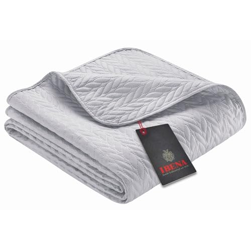Ibena Nancy Tagesdecke 140x210 cm Tagesdecke Grau Leichte Decke mit Zopfmuster