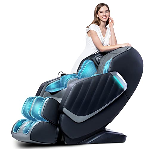 HealthRelife Massagesessel für den ganzen Körper Intelligenter Massagestuhl Zero Gravity 3D-Robotische Hände mit SL-Schiene Relaxsessel Bluetooth-Lautsprecher Schwarz