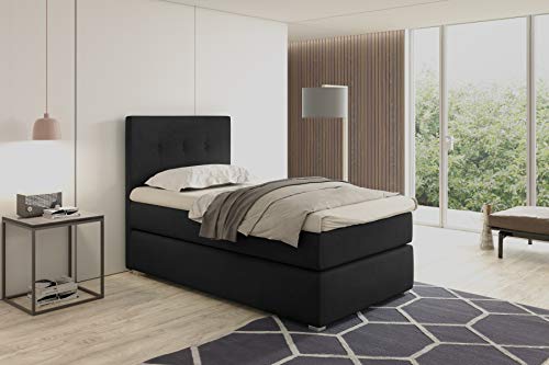 KREATIVE FURNITURE & DESIGN Boxspringbett 80x200 mit Bettkasten - Einzelbett mit Bonell-Matratze und Topper - Bett mit Kopfteil für Ihr Schlafzimmer (Schwarz)