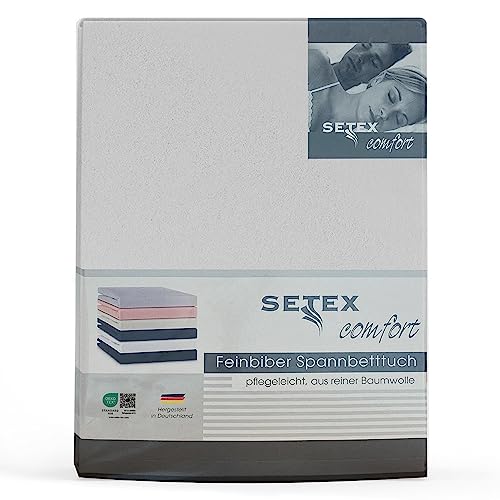 SETEX Feinbiber Spannbettlaken, 140 x 200 cm großes Spannbetttuch, 100 % Baumwolle, Bettlaken in Weiß