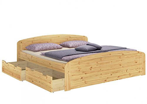 Erst-Holz® Funktions-Doppelbett Überlänge 200x220 Bettkasten Rollrost Massivholz Kiefer 60.50-20-220