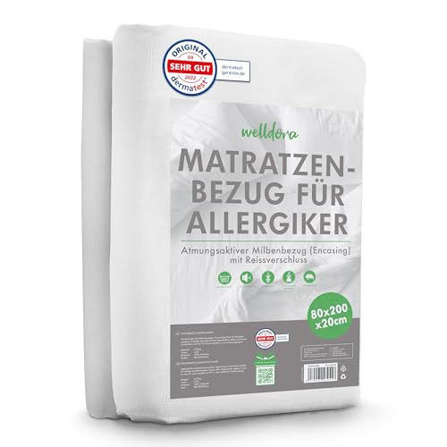 Welldora ǀ Premium Milbenschutzbezug Matratzen 80x200x20 ǀ Allergiker Matratzenschoner fachärztlich getestet ǀ Encasing mit Reissverschluss ǀ Allergiker Bettwäsche (80 x 200 x 20 cm)