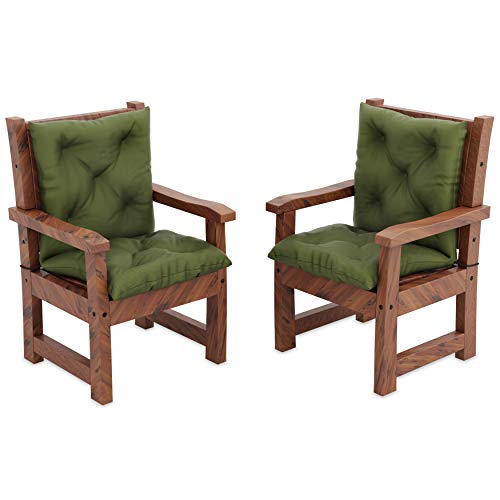 MOLTICO 2er Set Stuhlkissen Sitzkissen und Rückenkissen für Stühle Sessel Wasserdicht - Indoor und Outdoor - 100x50x10 cm - Grün