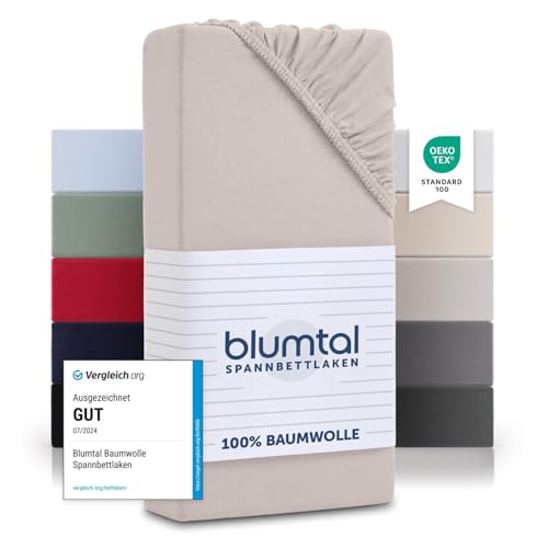 Blumtal® Basics Spannbettlaken 180x200cm Jersey - Bettbezug 180x200 cm aus 100% Baumwolle - Oeko-TEX zertifiziertes Spannbetttuch 180x200cm - Matratzenbezug 180x200cm - Leintuch - Laken - Elfenbein