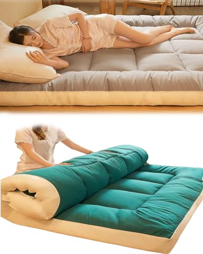 AAOCLO Bodenmatratze, hypoallergener Stoff und Schaumstoffmatratze, japanische Bodenmatratze, atmungsaktive Bodenliege, Gästebett für Camping, Couch, Doppelbett (Größe: 200 x 220 cm, Farbe: Jadegrün)