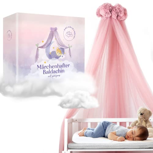 DREAMYBAMBINI Märchenhafter Betthimmel für Babybett, Prinzessin Babywiege, Beistellbett Baby, Moskitonetz, Babyzimmer Deko, Baldachin Kinderzimmer 170x960 cm (Alt-Rosa)