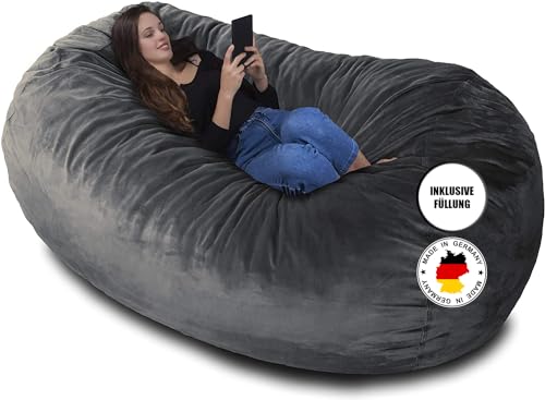 Charlie & Finn DER GRÖSSTE SITZSACK EUROPAS! - Premium Sitzsack XXL - Riesen-Sitzsack mit Memory-Foam Füllung - 1500 l - Platin Grau