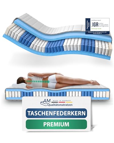 AM Qualitätsmatratzen Hochwertige 7-Zonen Taschenfederkernmatratze 200 x 220 cm - 24 cm Premiumhöhe - Tonnentaschenfederkernmatratze 200x220cm - H3