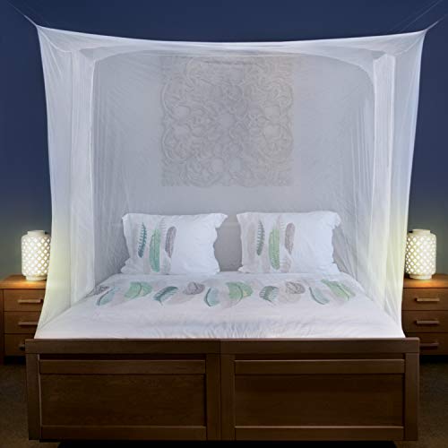 Moskitonetz für Doppelbett Weiß - 6 Hängeschlaufen und 2 seitliche Öffnungen - dekorative rechteckige Form für Zuhause & Reise - Betthimmel-Aufhängeset und Tragetasche inklusive - 200 x 180 x 180 cm