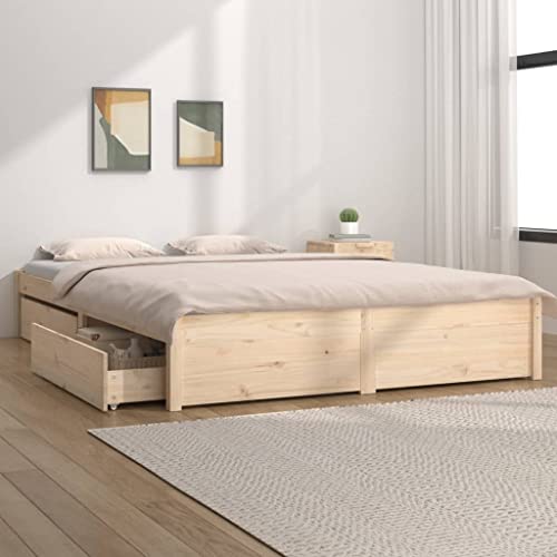 Hommdiy Holzbett, Bett mit Lattenrost und 4 Schubladen, 140 x 200 cm Braun Matratze Nicht im Lieferumfang enthalten