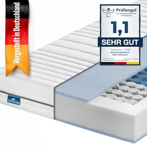 Matratzenheld Relax Matratze | Made in Germany | Orthopädische 7-Zonen Taschenfederkernmatratze | produziert in Deutschland | Härtegrad 3 (H3) 80-100 kg | Höhe 18cm | 80 x 200 cm
