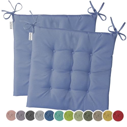 heimtexland 2er Pack Outdoor Stuhlkissen Sitzkissen wasserabweisend wetterfest Gartenkissen 40x40 gesteppt Gartenstuhl Gartenbank Polster Kissen UV-beständig Typ551 Blau