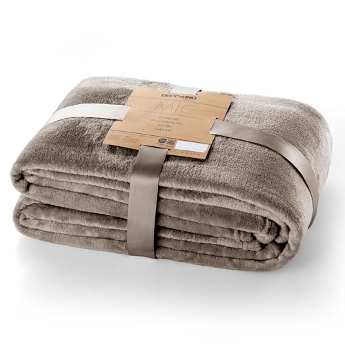 DecoKing Kuscheldecke 220x240 cm Cappuccino Decke Microfaser Tagesdecke Fleece weich sanft kuschelig beige Mic