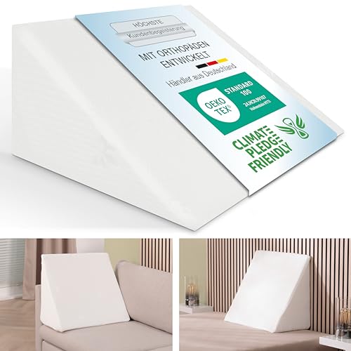 maxVitalis Keilkissen Rückenstütze für Sofa Couch und Bett Lagerungskissen Erwachsene orthopädisches Rückenkissen Anti Reflux Lesekissen ergonomisches Kissen aus formstabilen Schaumstoff 30×50×60 cm