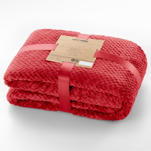 DecoKing Kuscheldecke 220x240 cm rot Decke Microfaser Wohndecke Tagesdecke Fleece weich sanft kuschelig skandinavischer Stil Henry