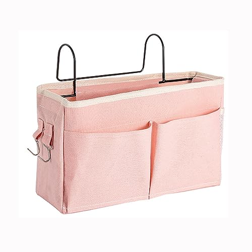 HNJKJEU Bett Organizer Bett Tasche mit Darhthaken Hängetasche Hochbett Aufbewahrungstasche für Buch, Magazin, Handy, Kopfhörer Bett Aufbewahrung (Rosa)