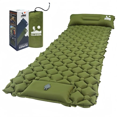 VALEHOWL Isomatte Selbstaufblasend für Camping, 200cm x 70cm Outdoor Aufblasbare Isomatte mit Fußpresse Pumpe und Kissen, Ultraleicht Luftmatratze für Zelt, Reise, Wandern