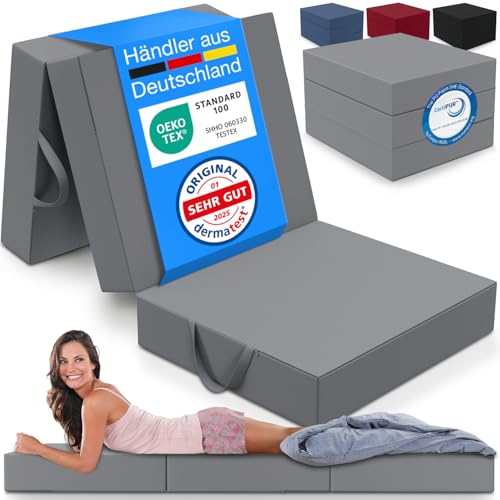ELONEO Klappmatratze, Gästematratze, 3-teilige Faltmatratze, Schaumstoff extra dick (15cm), waschbar, Bandscheibenwürfel, klappbar, Faltbare Matratze, Erwachsene (Grau, 90 x 200 x 15 cm)