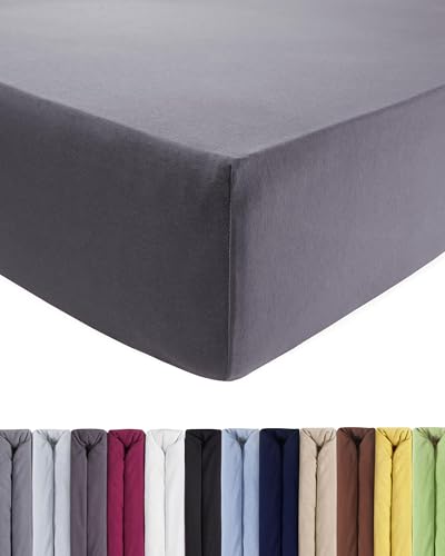 ENTSPANNO Luxus Spannbettlaken 180 x 200 bis 200 x 220 cm - Aus weichem Premium Jersey - Ideal für Wasser- u. Boxspringbetten bis 35cm Höhe - Lichtgrau